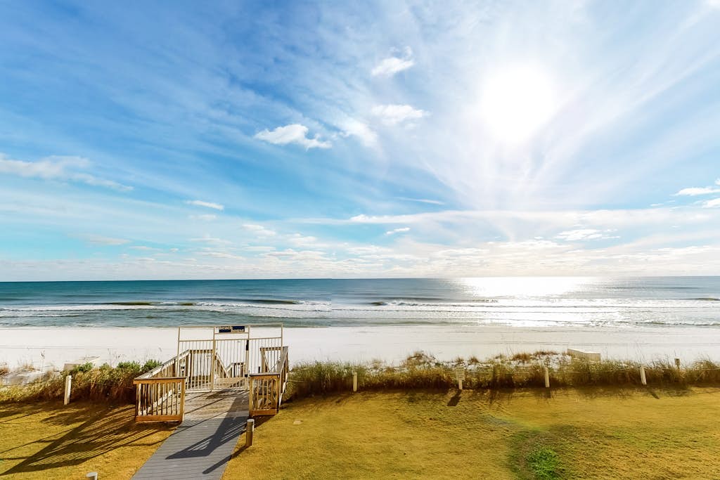 Gulf-front condo on bike path with beach views, outdoor pool, tennis & gym