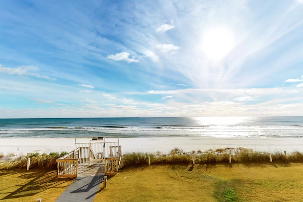 Gulf-front condo on bike path with beach views, outdoor pool, tennis & gym