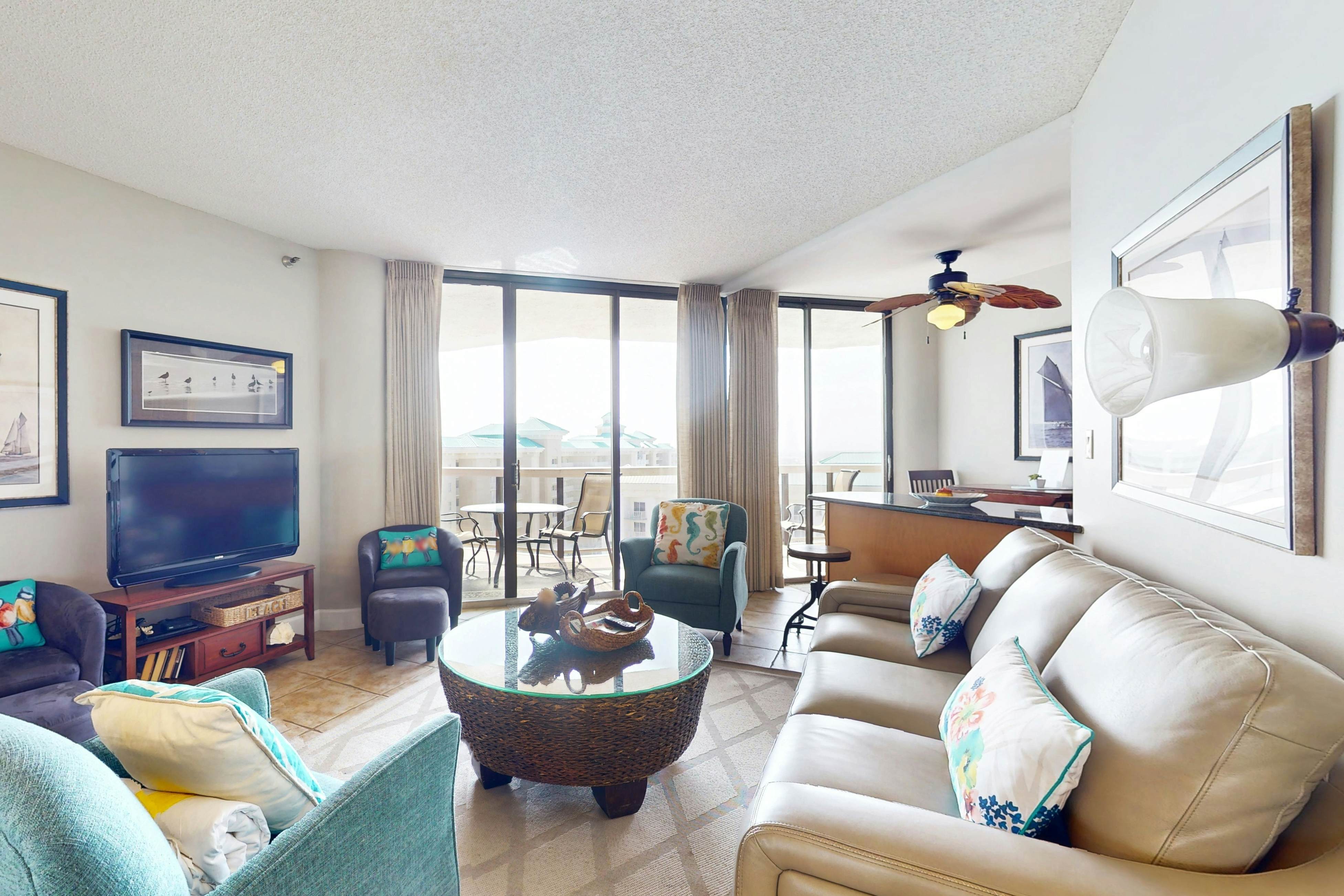 Spacious oceanfront condo with pool, hot tub, & beach view