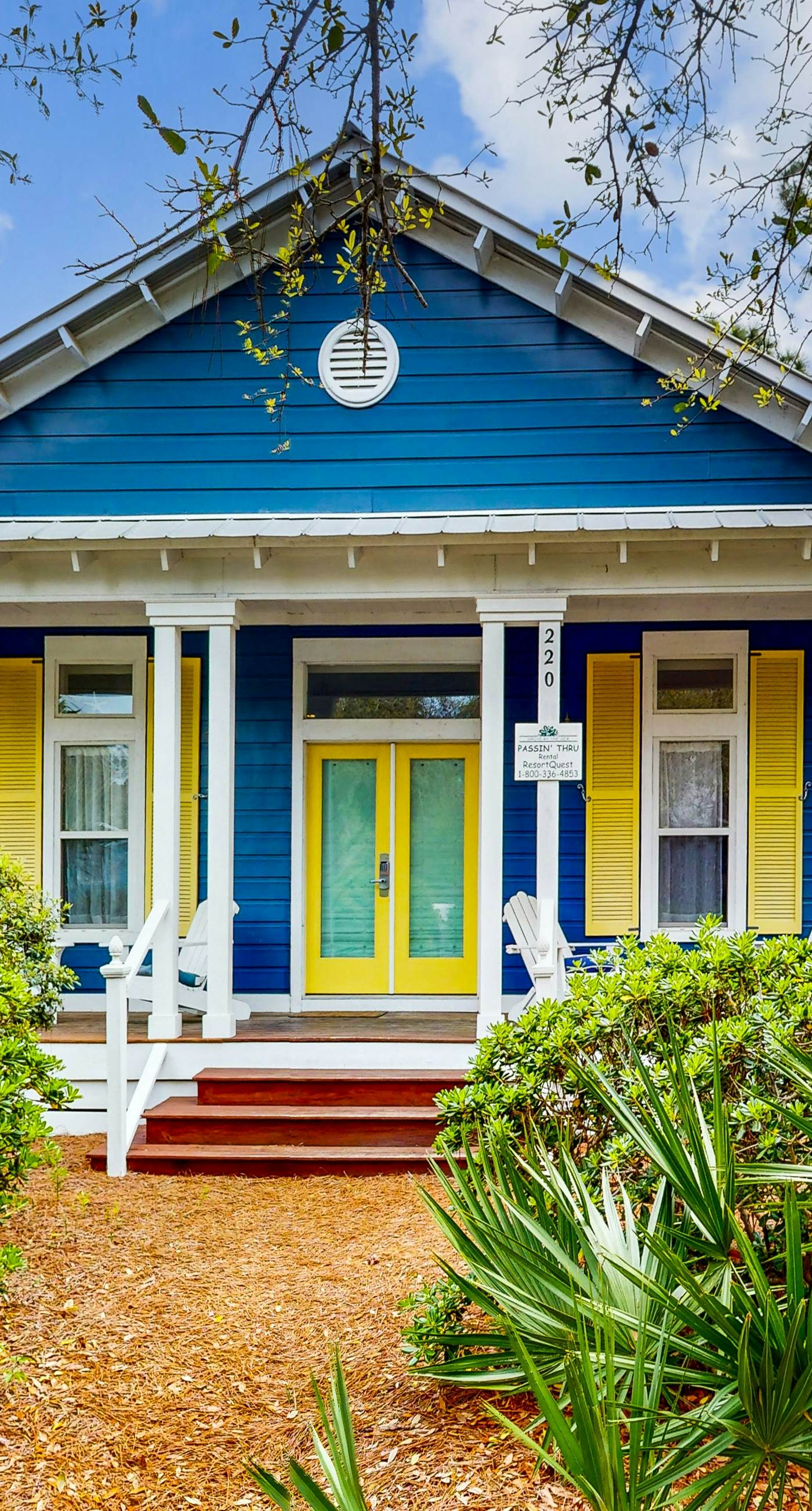 Colorful house near the beach with shared swimming pool