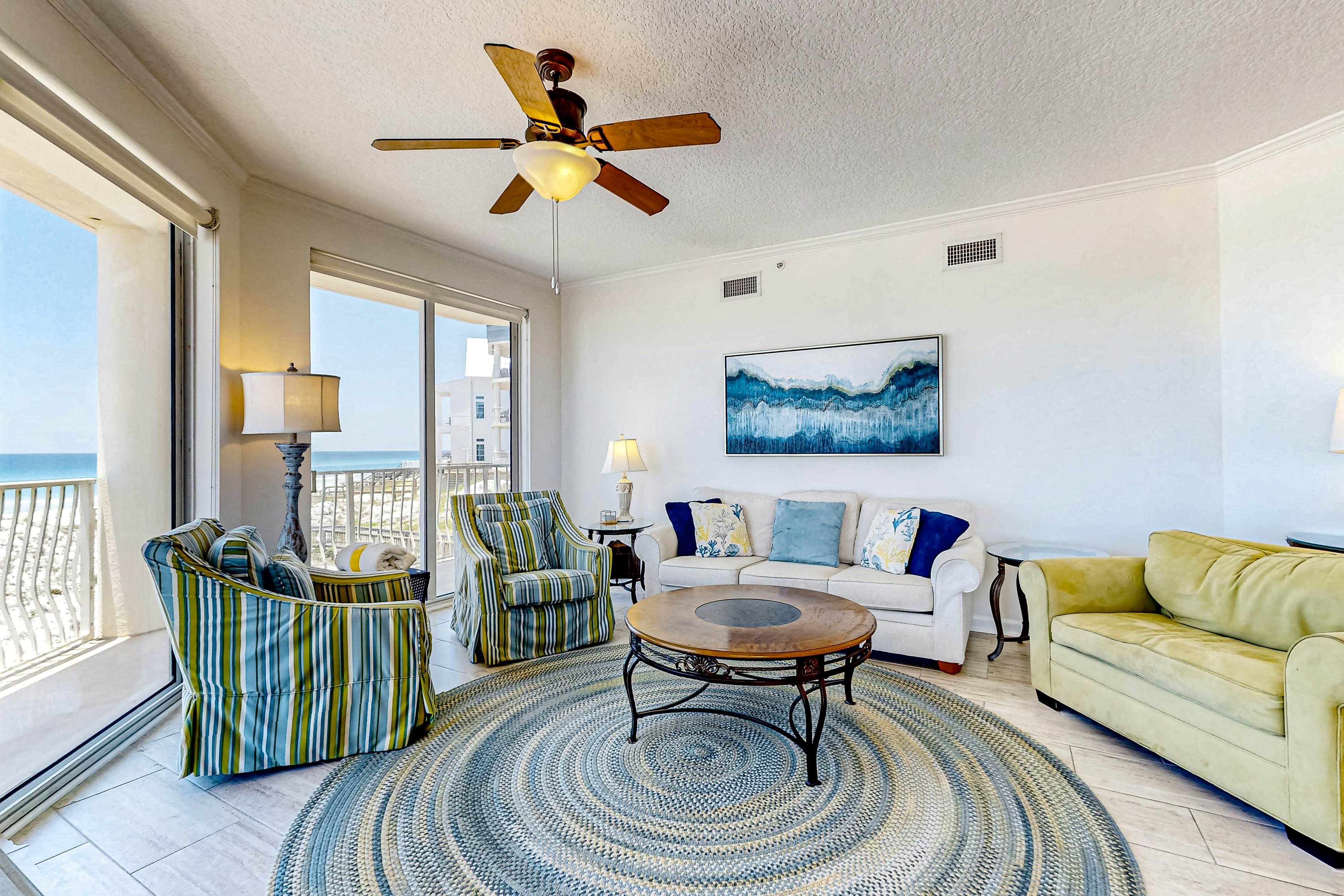 Gulf-front 3-bedroom condo with balconies off each bedroom & pickleball