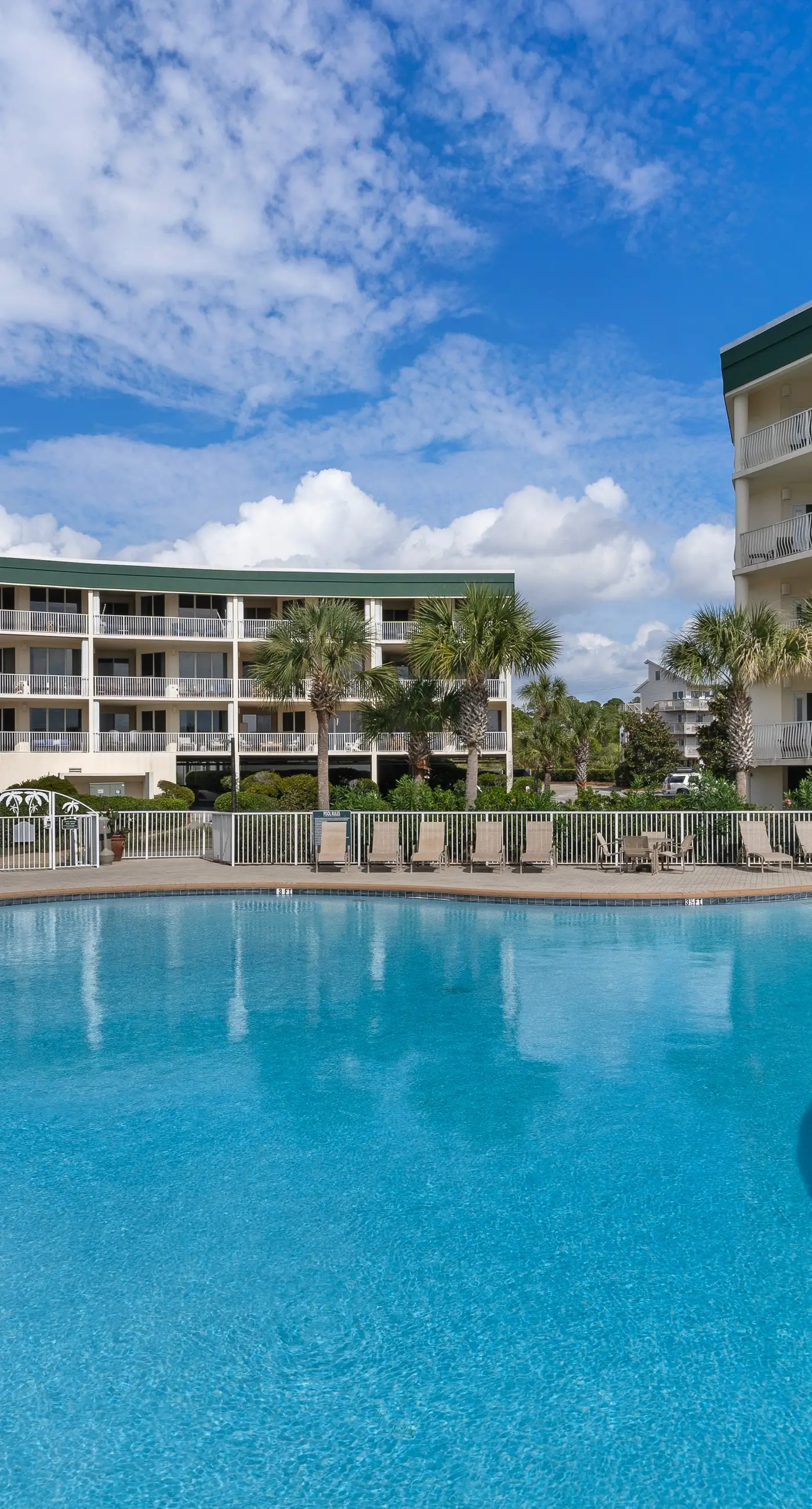 Two-bedroom with bunks, balcony overlooking pool & on-site pickleball