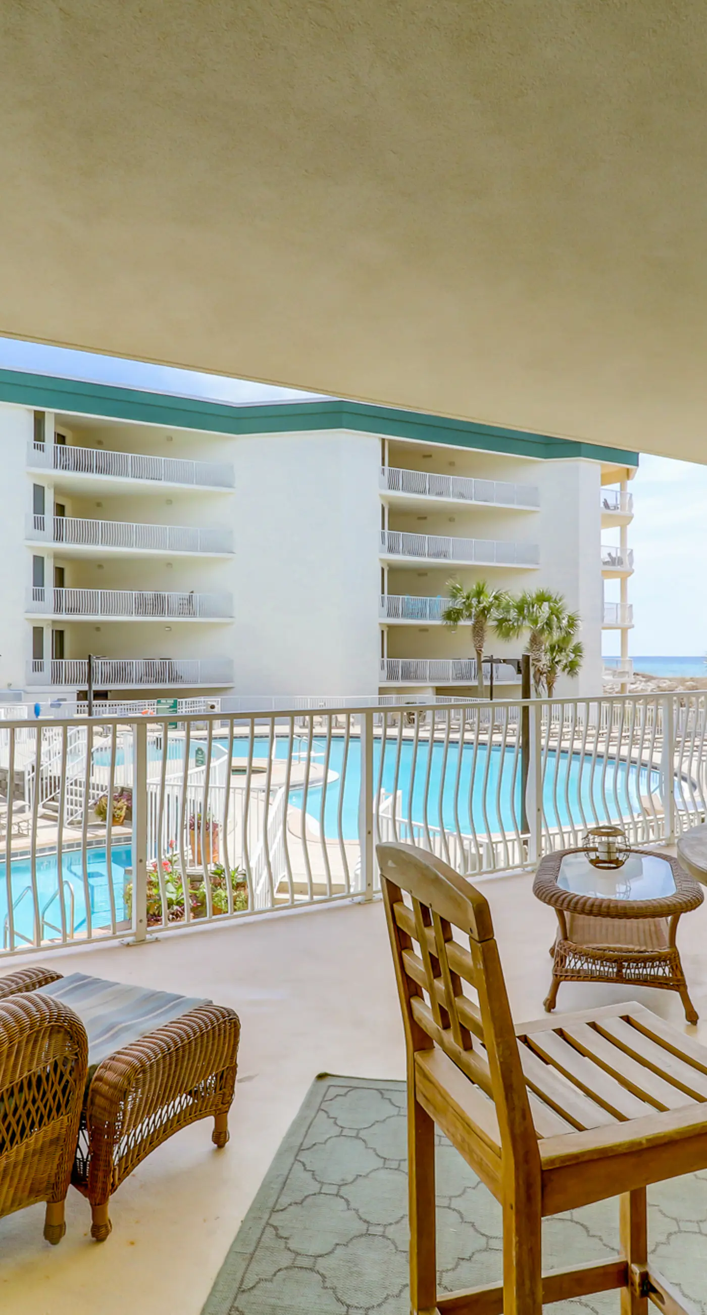 Two-bedroom with bunks, balcony overlooking pool & on-site pickleball