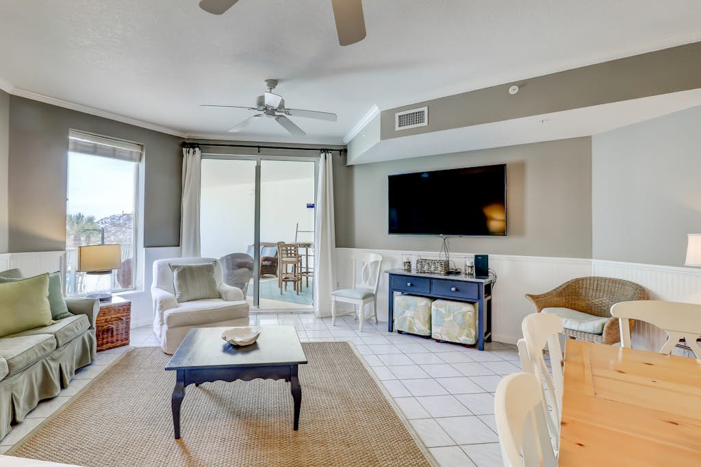 Two-bedroom with bunks, balcony overlooking pool & on-site pickleball