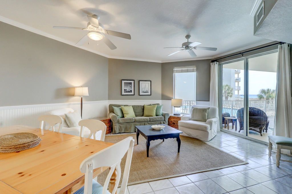 Two-bedroom with bunks, balcony overlooking pool & on-site pickleball