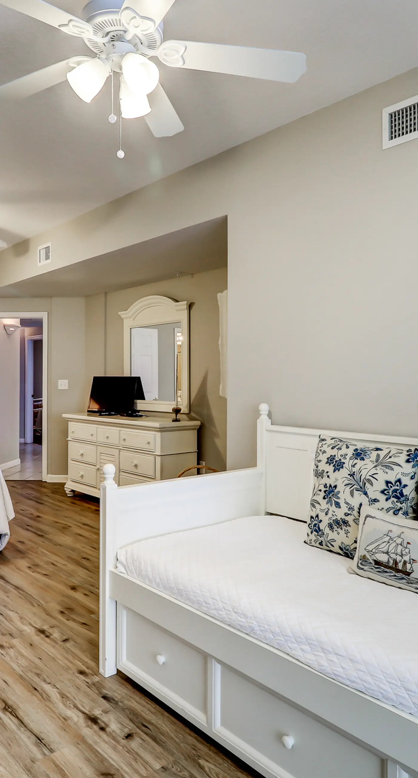 Two-bedroom with bunks, balcony overlooking pool & on-site pickleball