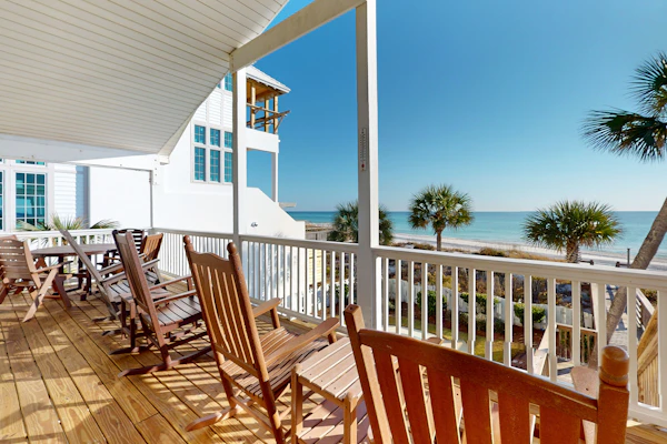 Gulf-front house near golf with pool, ocean views, beach access, & balcony