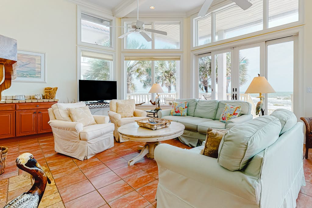 Beachfront dog-friendly home with spacious decks and on-site pool