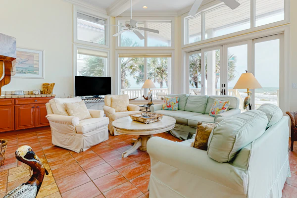Beachfront dog-friendly home with spacious decks and on-site pool