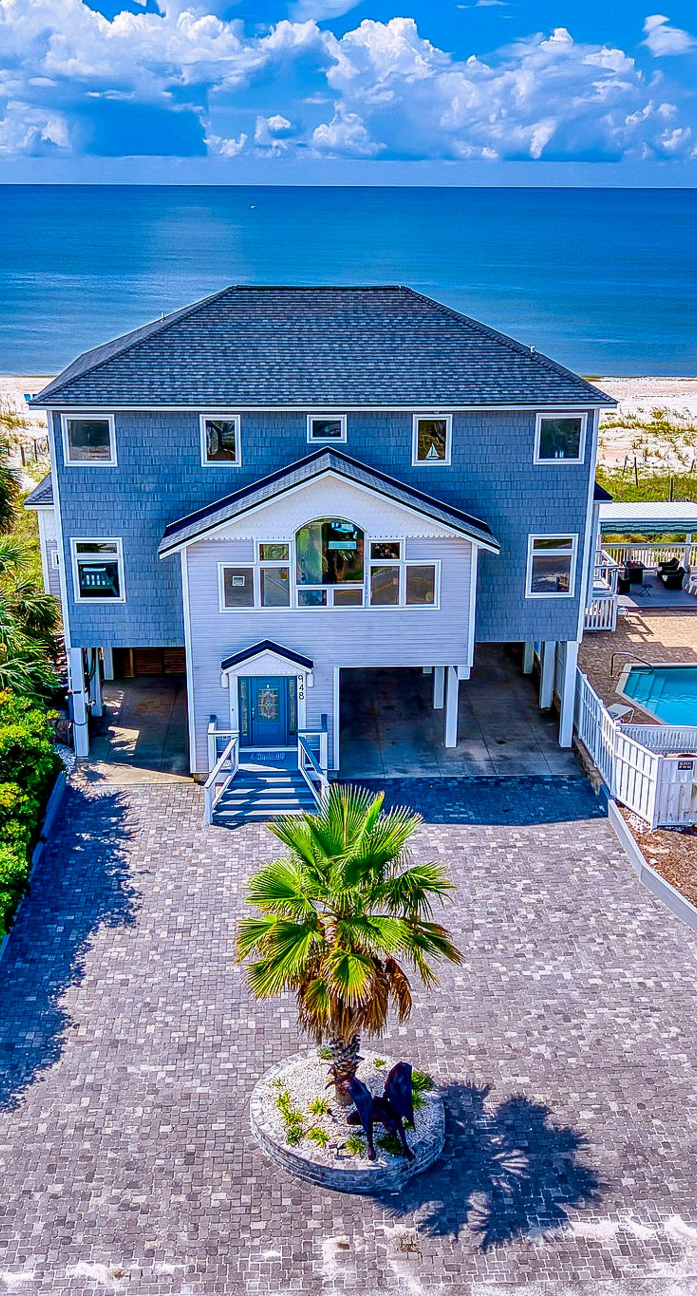 Gulf-front home with direct beach access, Gulf views, yard, & deck