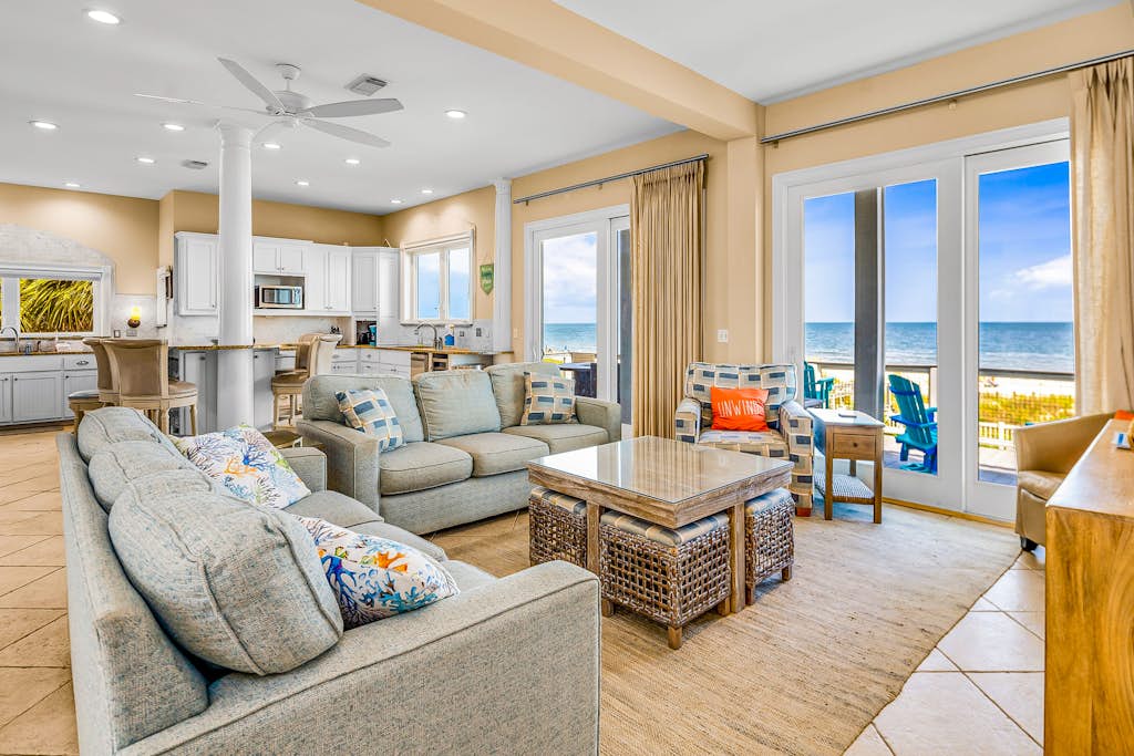 Gulf-front home with direct beach access, Gulf views, yard, & deck