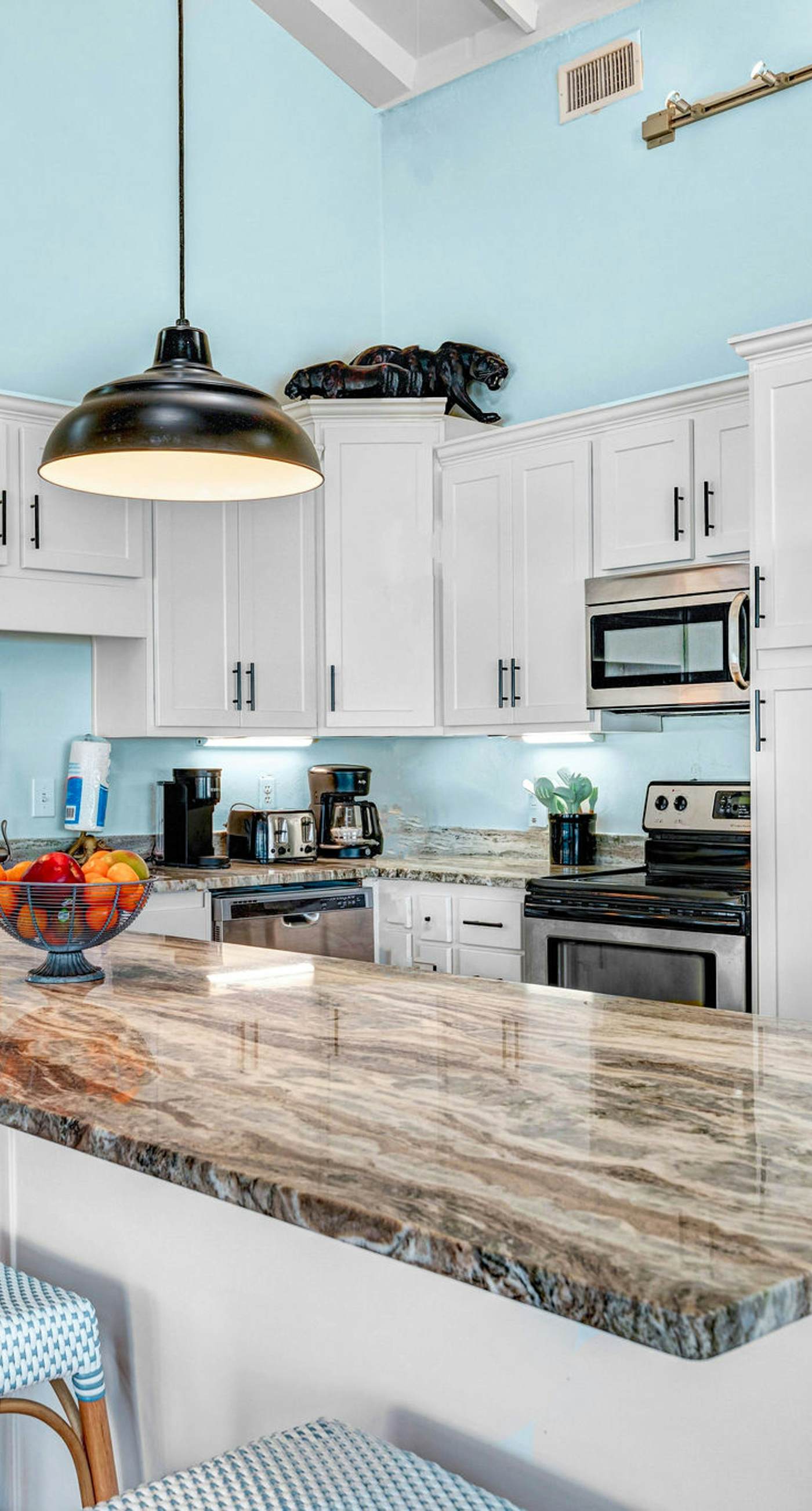 Dog-friendly with Gulf view, pool, balcony, deck, fireplace, central AC, & W&D