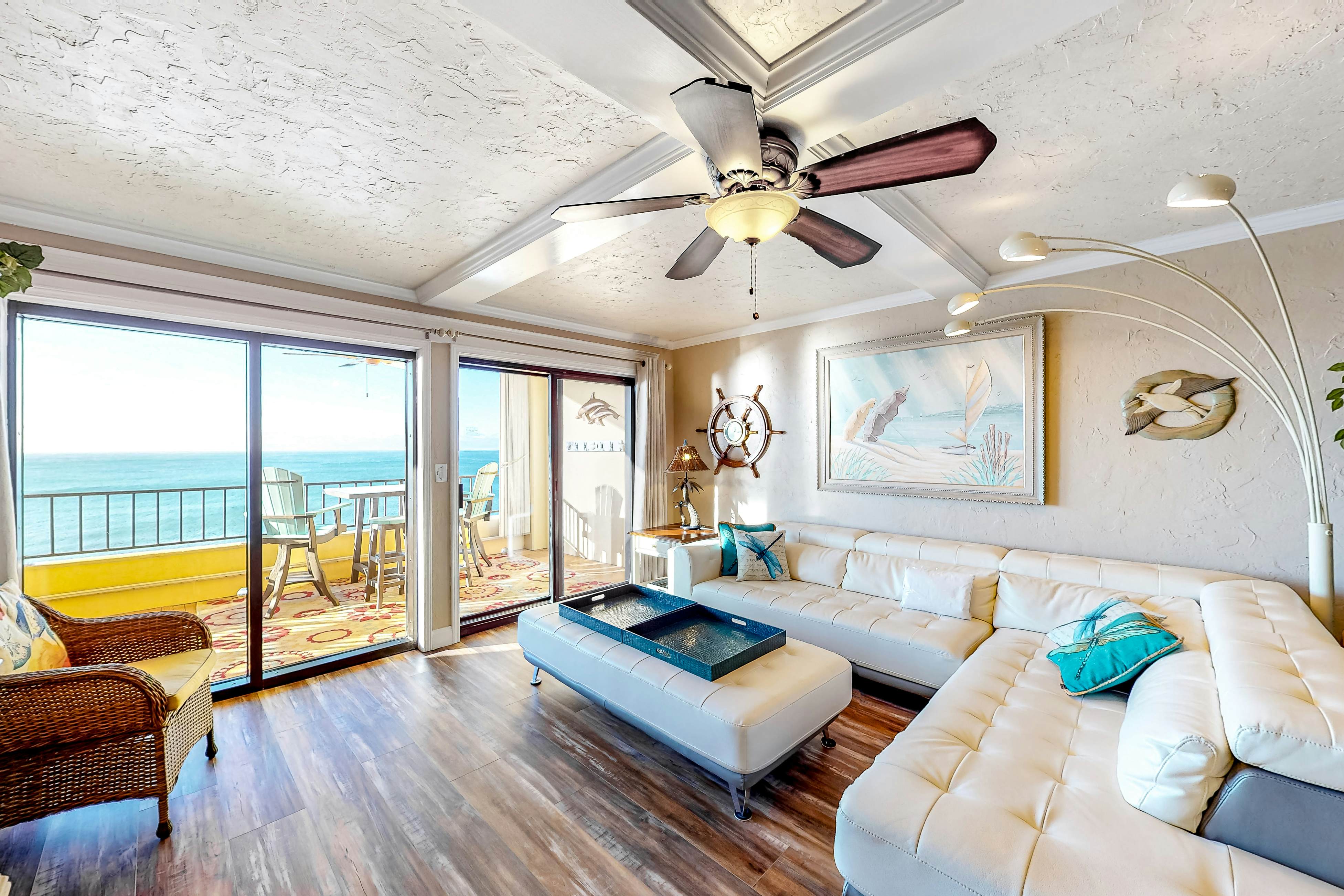7th-floor, nautical-themed condo with Gulf-front views, steps to beach