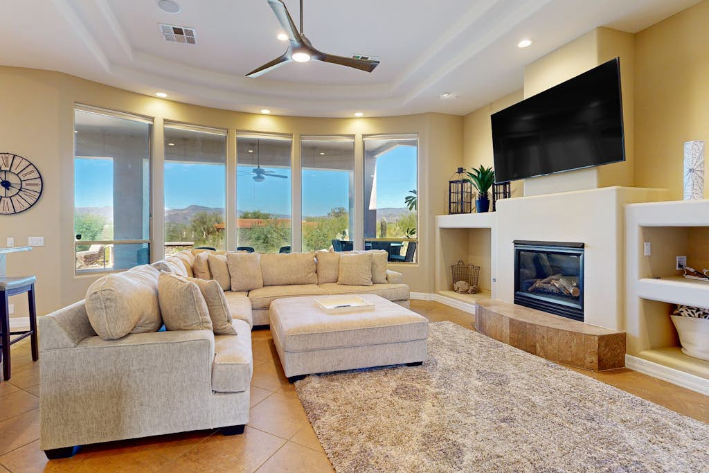 Beautiful mountain-view home with fireplace, private pool, grill, patio & W/D