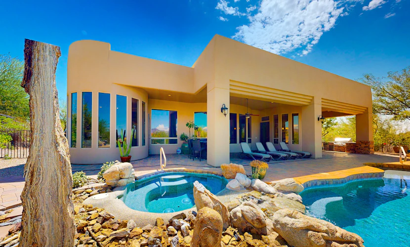 Beautiful mountain-view home with fireplace, private pool, grill, patio & W/D