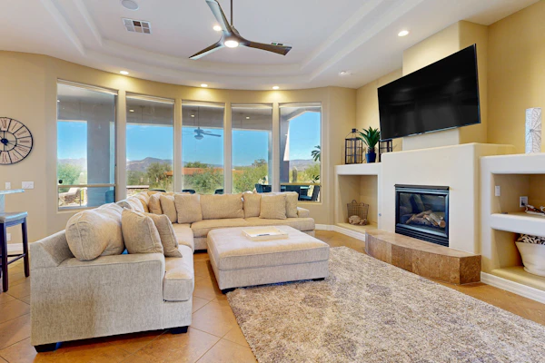 Beautiful mountain-view home with fireplace, private pool, grill, patio & W/D