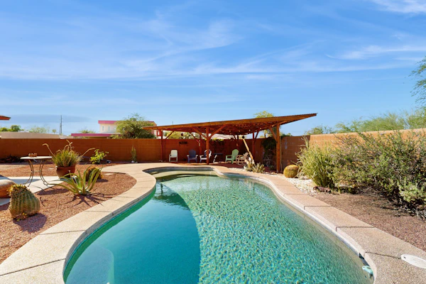 Sun-soaked & charming dog-friendly retreat with private pool, large patio, & W/D