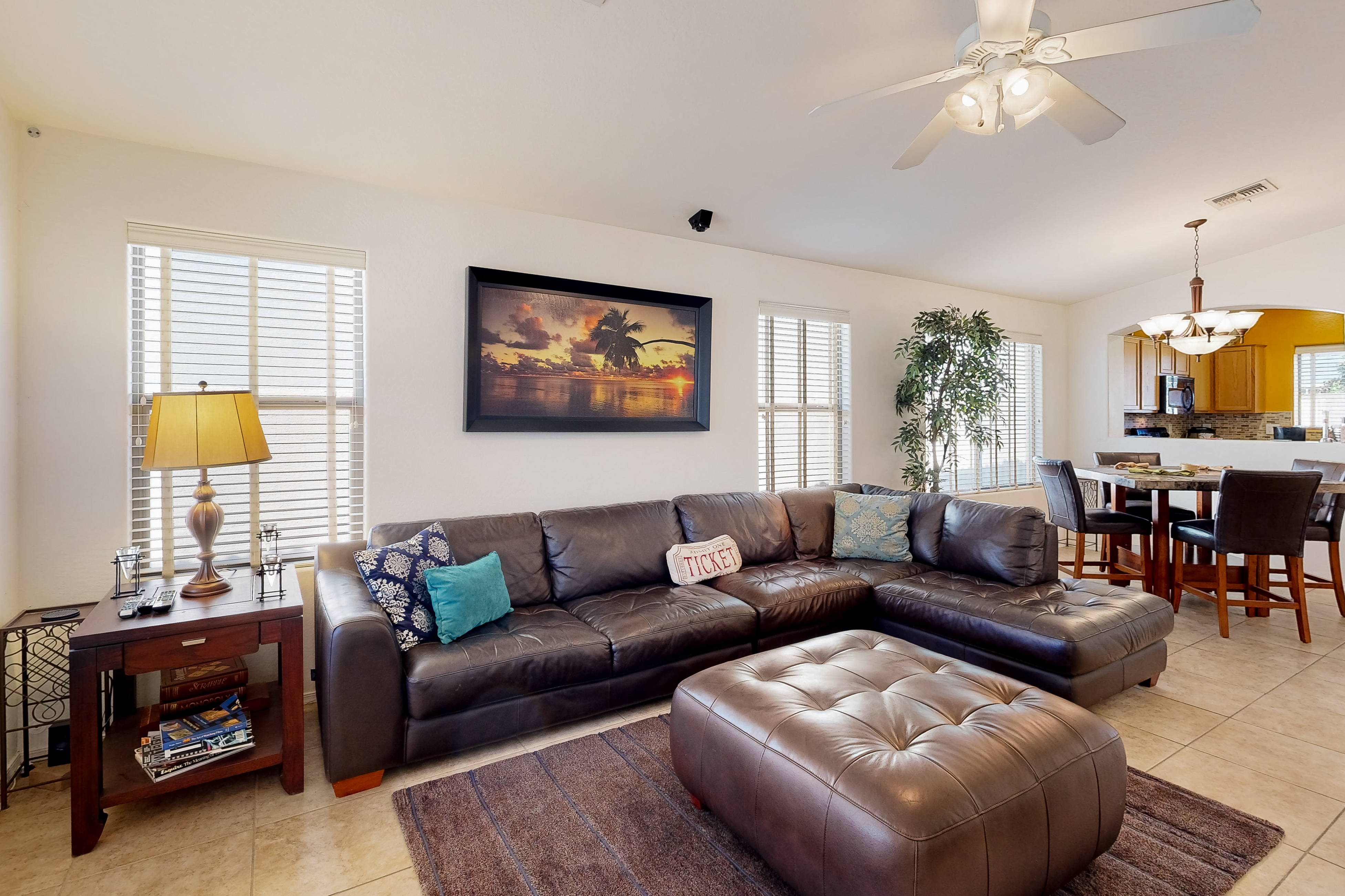 Desert oasis with an enclosed yard, firepit, washer/dryer, and central AC