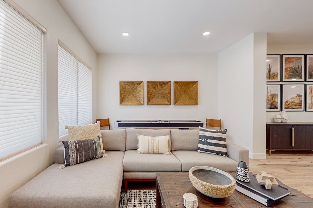 Sun-soaked home with game tables, office, fireplace, & mtn view