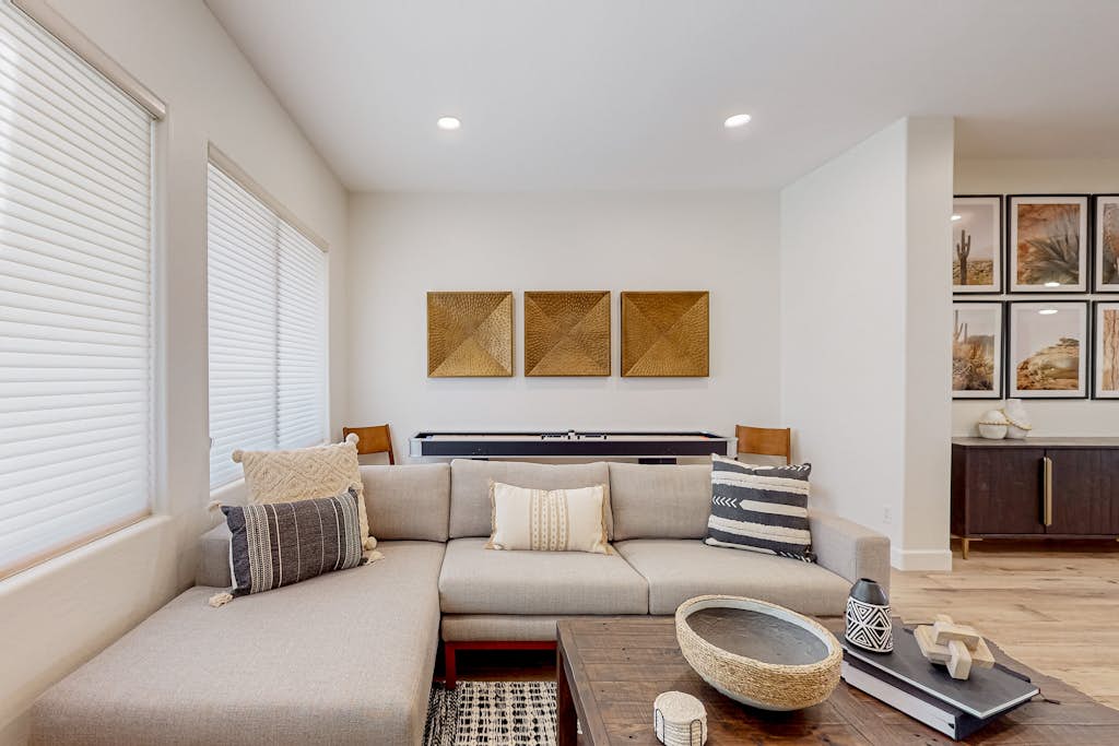 Sun-soaked home with game tables, office, fireplace, & mtn view