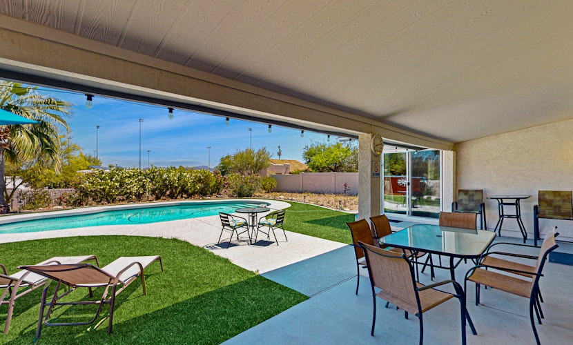 Luxe getaway with private heated pool, patio, and mountain views - walk to park