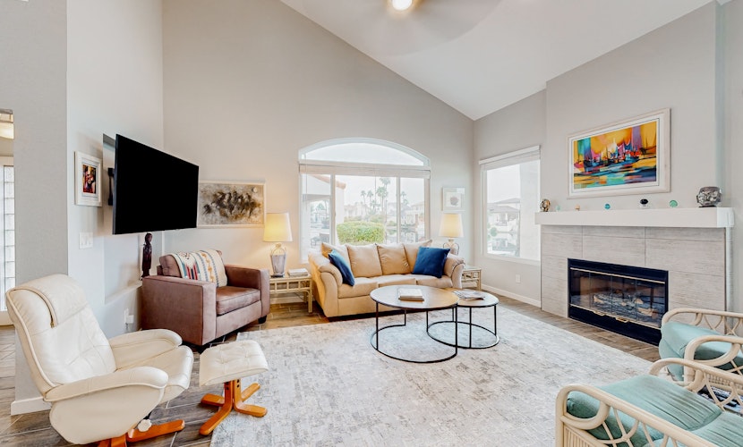 Lake view desert stay with pool, patio, grill, & smart TVs - snowbird-friendly