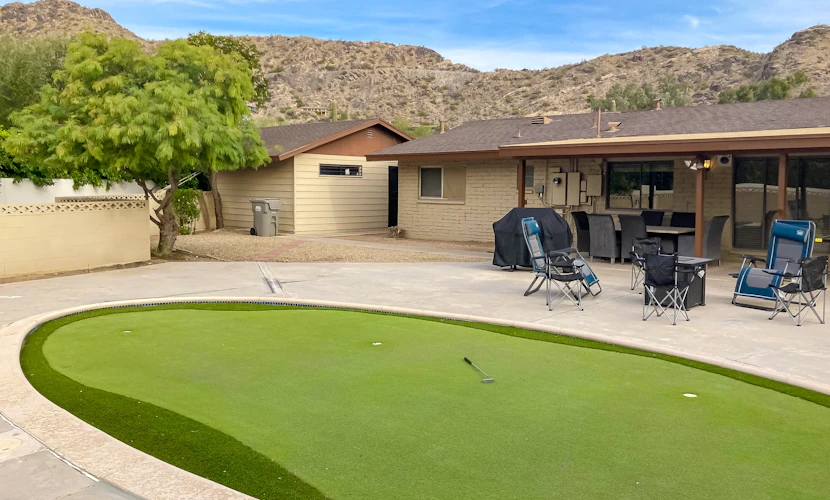 Sunlit & spacious desert villa with patio, games, & fire pit - near golf & parks