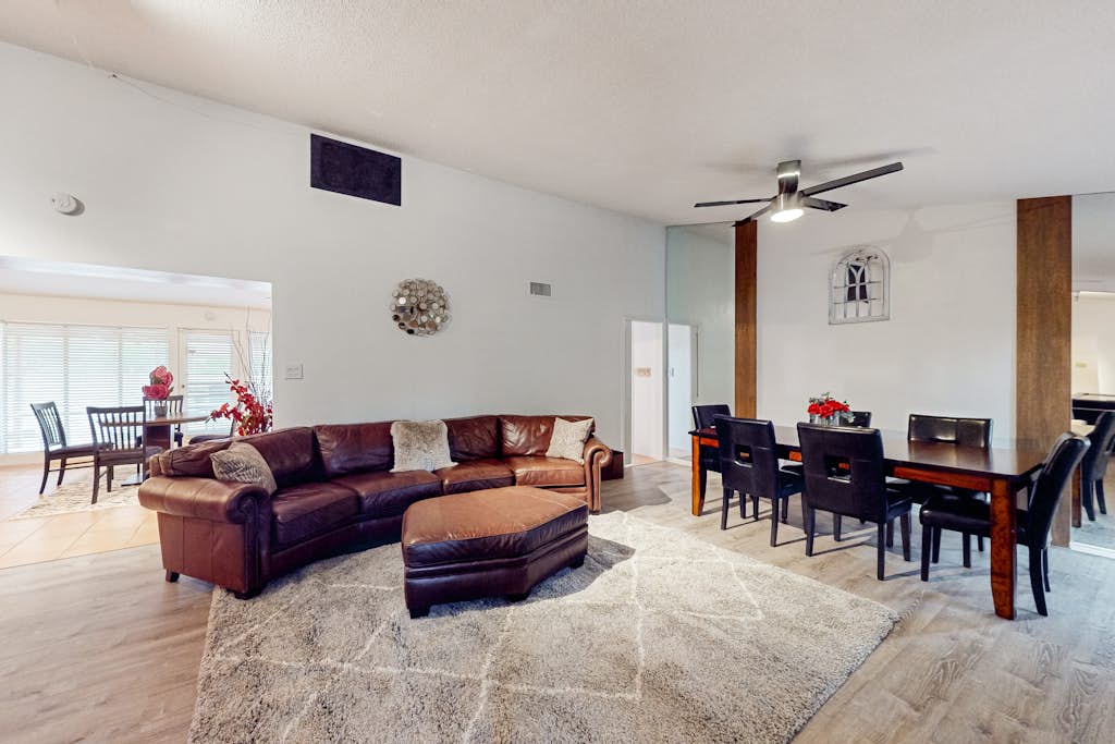 Sunlit & spacious desert villa with patio, games, & fire pit - near golf & parks