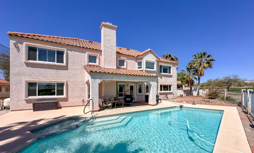 Golf-course-front home with private pool, spa, terrace & mountain view