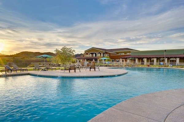 Modern 55+ home with community pool, clubhouse, gym, pickleball