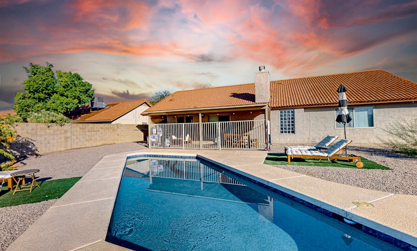 Charming & sunlit villa with private pool, patio, & firepit - near golf & trails