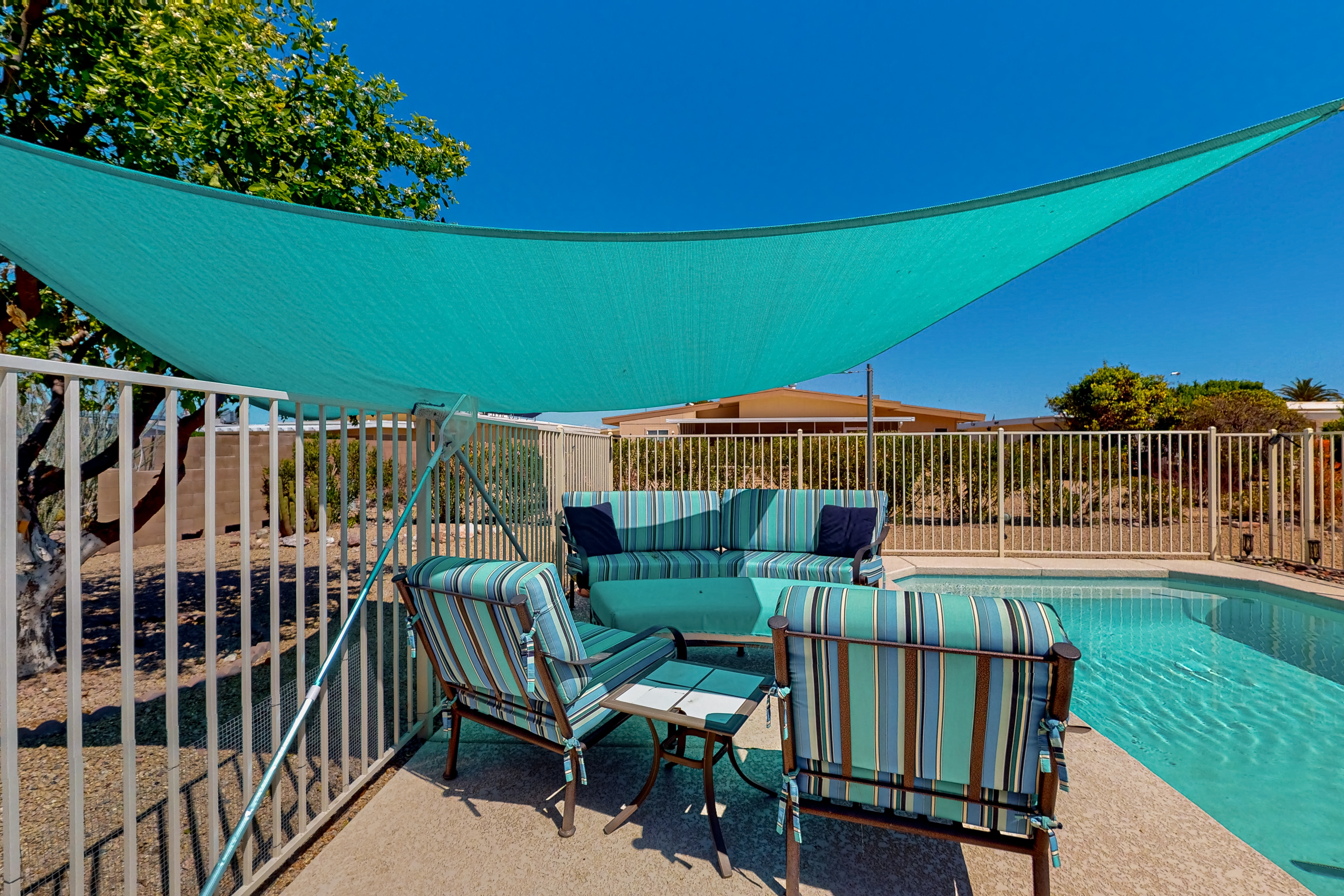 Dog-friendly home with private pool, yoga studio, fitness room & great patio