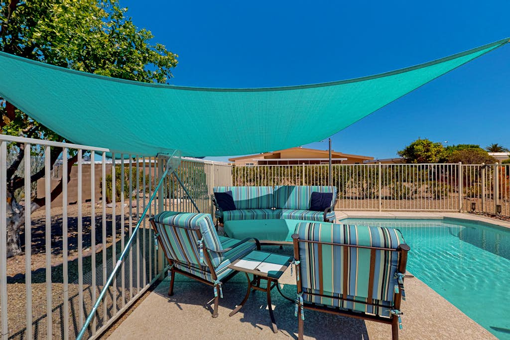 Dog-friendly home with private pool, yoga studio, fitness room & great patio