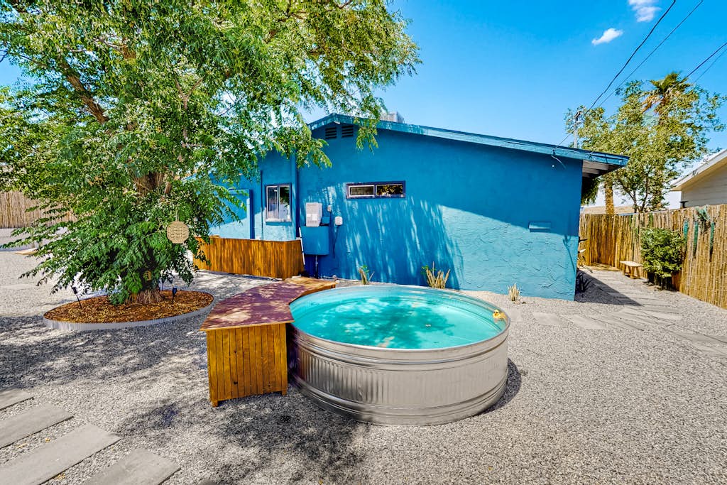 Dog-friendly home near Joshua Tree NP with Cowboy pool, mountain view, firepit