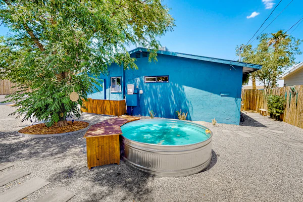 Dog-friendly home near Joshua Tree NP with Cowboy pool, mountain view, firepit