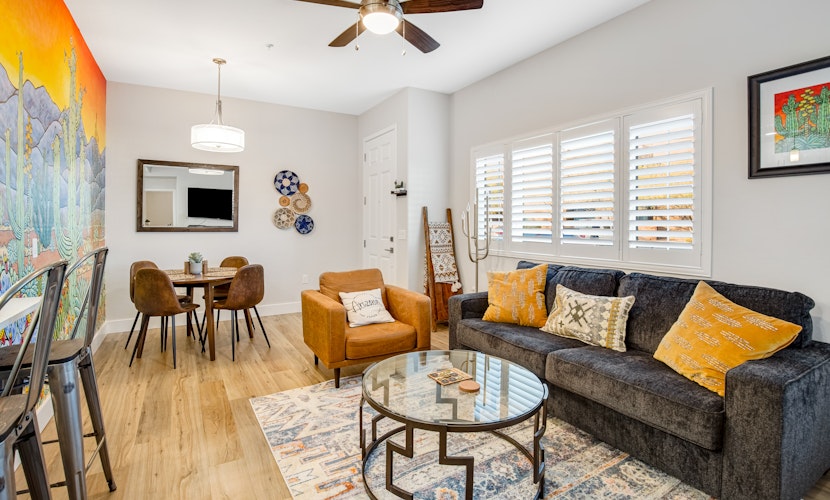 1st-floor condo with mountain views, pool, hot tub, private balcony, AC, & W/D