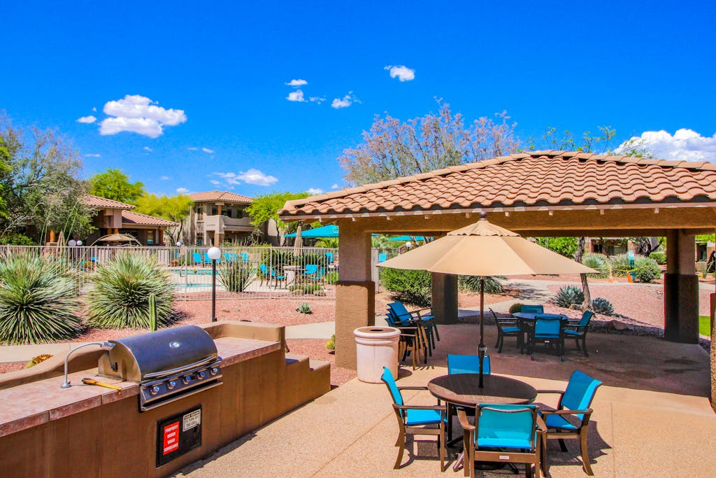 Dog-friendly, ground-floor condo with patio, desert views, pool, hot tub, & W/D