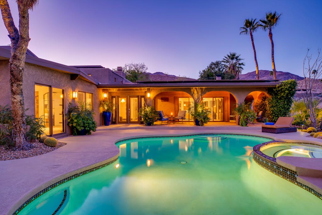 Mountain-view retreat with amazing views of Palm Desert city lights & pool