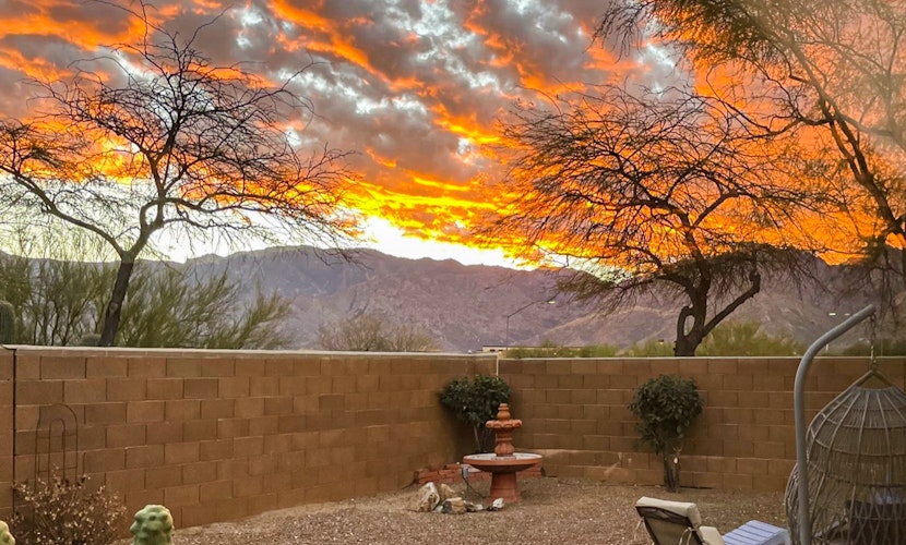 Dog-friendly desert home with mountain views, enclosed yard, grill, W/D, and AC