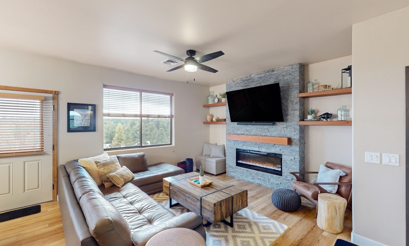 Dog-friendly getaway with washer/dryer, electric fireplace, balcony, & AC