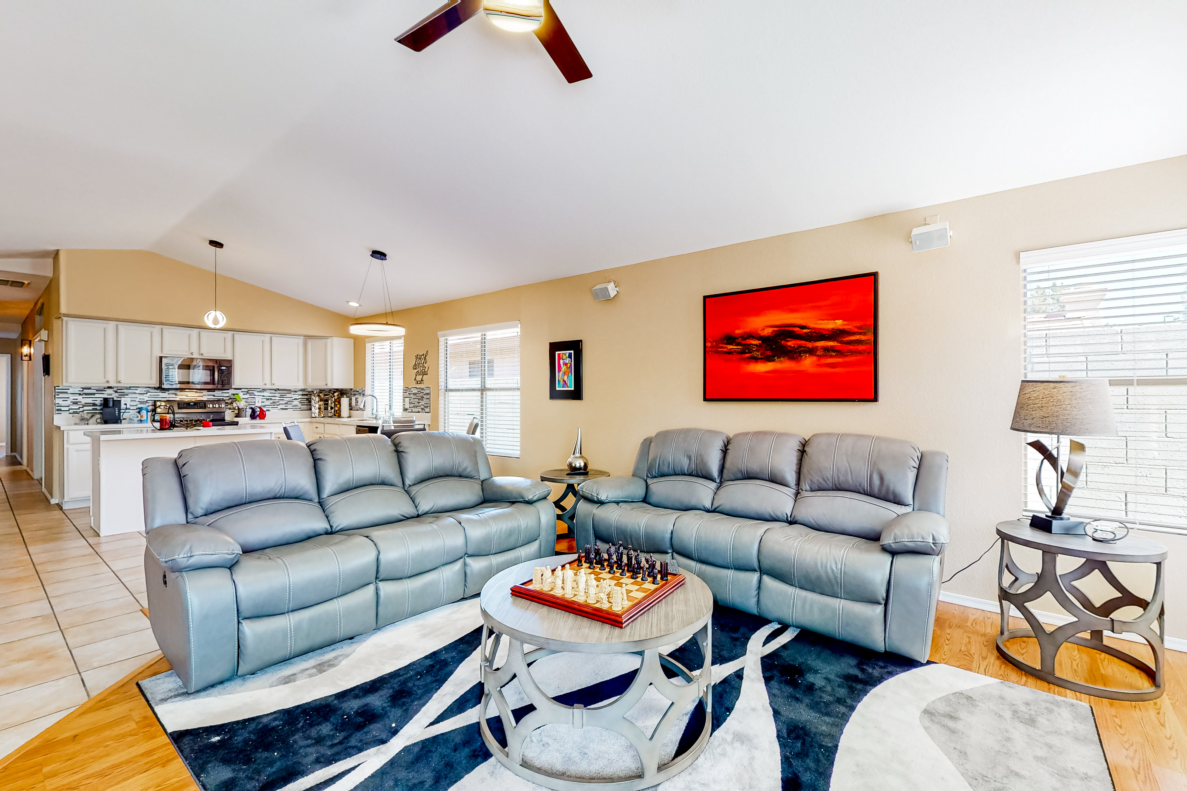 Dog-friendly home with pool, grill, office, enclosed backyard, & fireplace