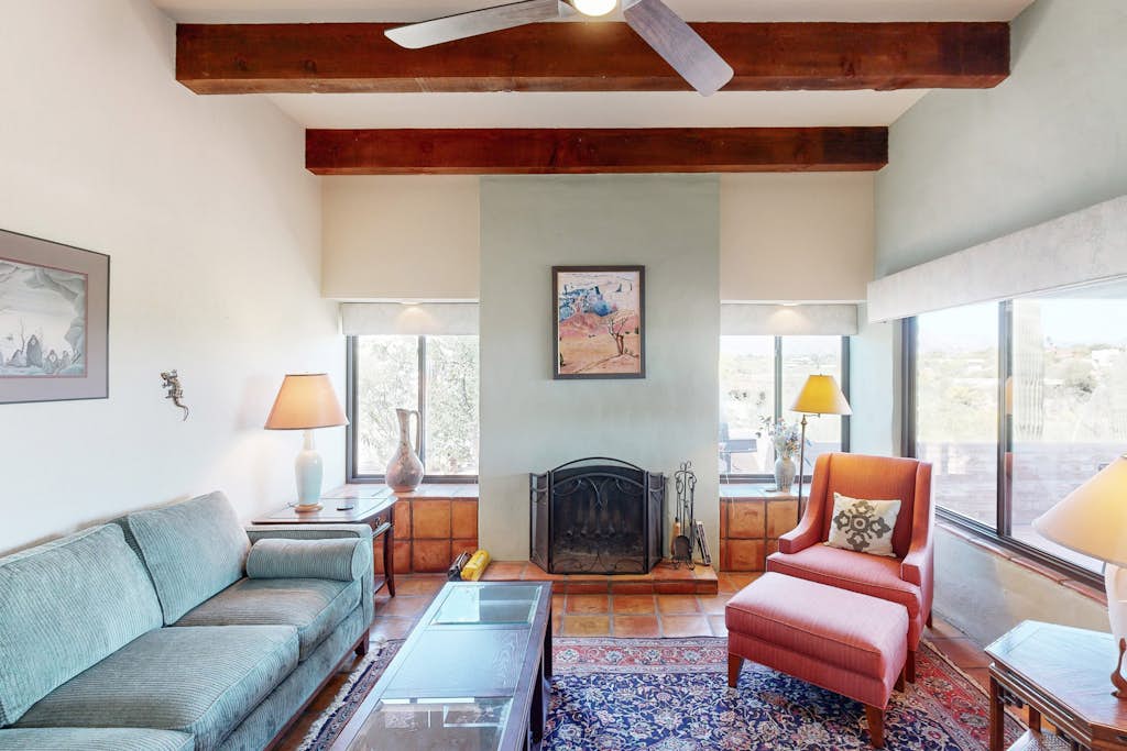 Southwestern home with mountain views, grill, shared pool