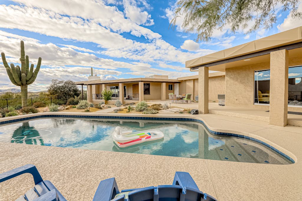 Dog-friendly mountain-view home with private pool, outdoor lounging & W/D
