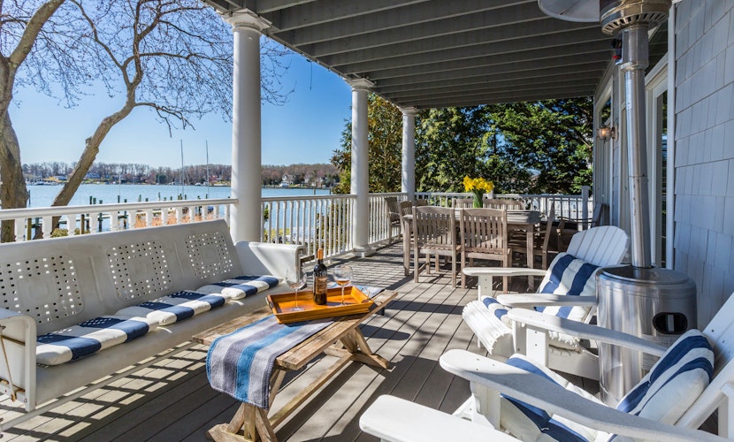 This thoughtfully styled home overlooks the Bay and is perfect for your Annapolis escape.