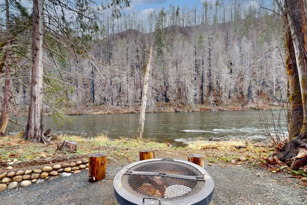 Amazing riverfront cabin with views, deck, firepit, & grill - dog-friendly