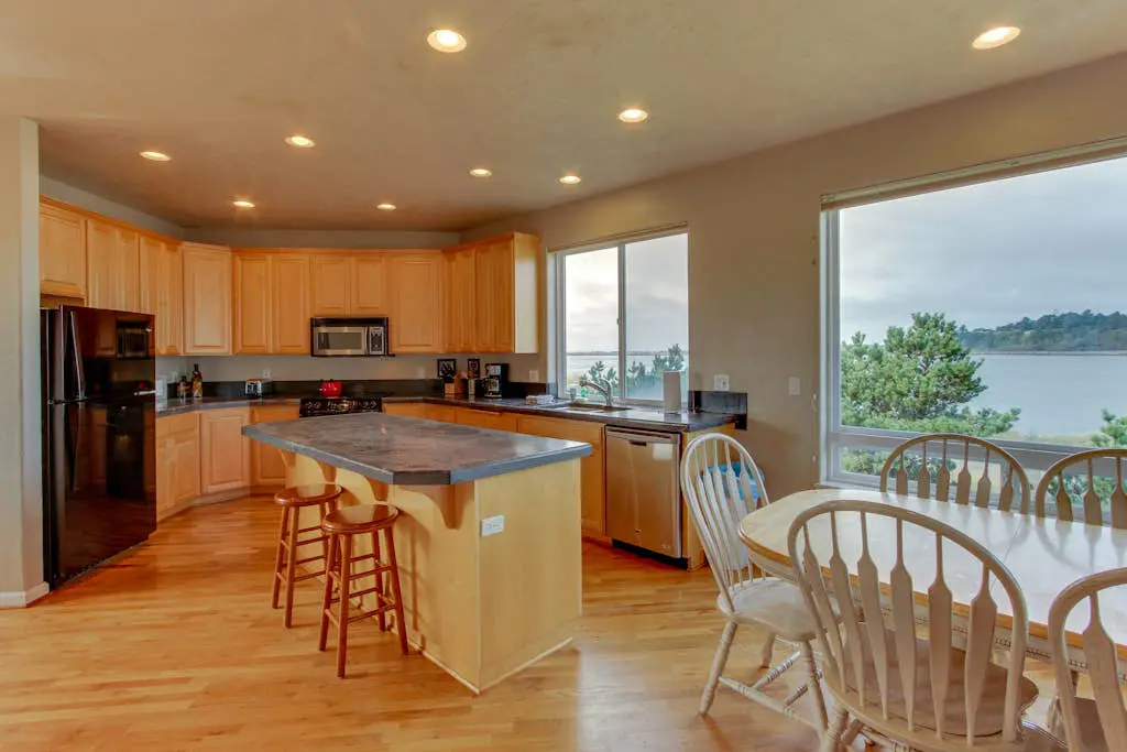 Walk to Oregon Coast Aquarium from this modern, dog-friendly, oceanview home