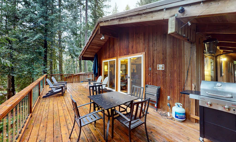 Secluded dog-friendly cabin with two fireplaces, washer/dryer, deck & firepit