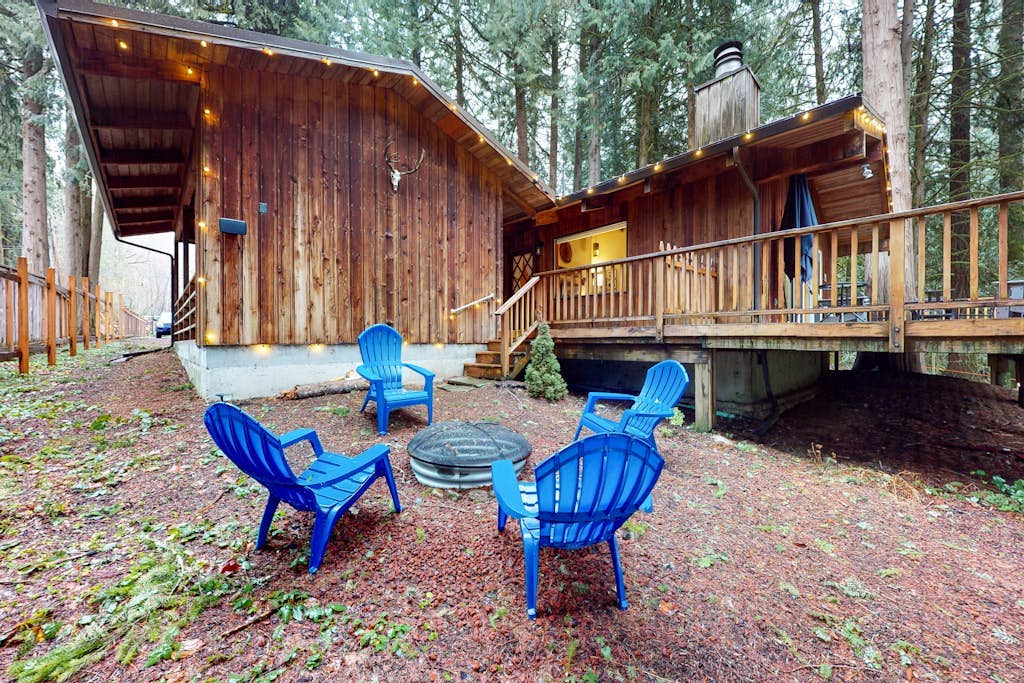 Secluded dog-friendly cabin with two fireplaces, washer/dryer, deck & firepit