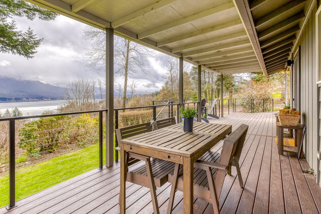 Modern, river-view home with 2 decks, Ping-Pong, fireplace & washer/dryer