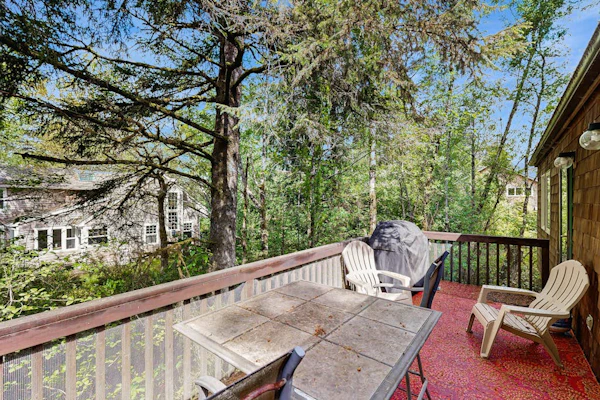 Forest-view home w/ fireplace, deck - Walk to the Beach & Golf Course